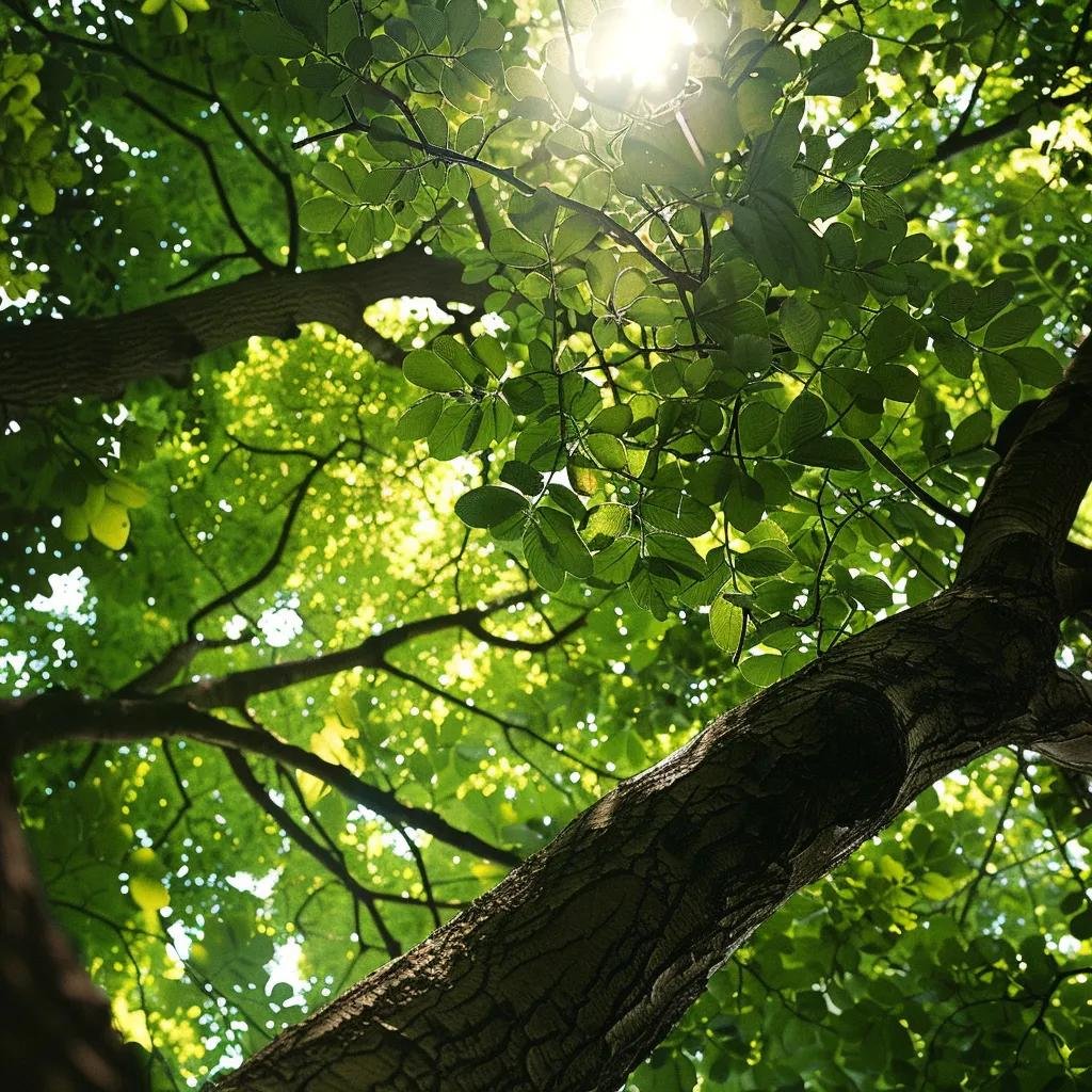 Close-up of a tree canopy after crown thinning, showcasing improved light distribution and air circulation